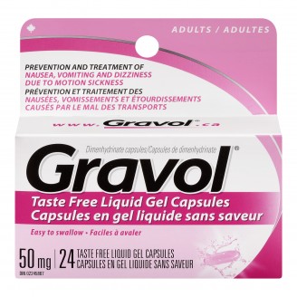 Gravol Dimenhydrinate Taste Free Liquid Gel Capsules for Adults