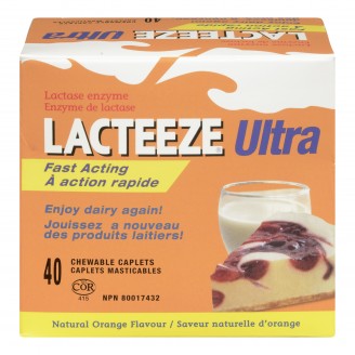 Lacteeze Lactase Enzyme Ultra Fast Acting, Orange - 40 Chewable Tablets