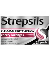 Strepsils Extra Triple Action Cherry Lozenges, 24 Lozenges