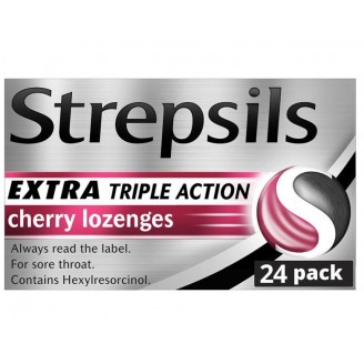 Strepsils Extra Triple Action Cherry Lozenges, 24 Lozenges